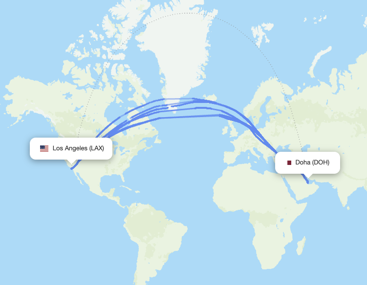 Los Angeles (LAX) - Doha (DOH) actual flight path