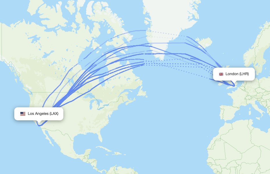 London (LHR) - Los Angeles (LAX) actual flight path