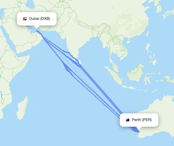 Perth (PER) - Dubai (DXB) actual flight path