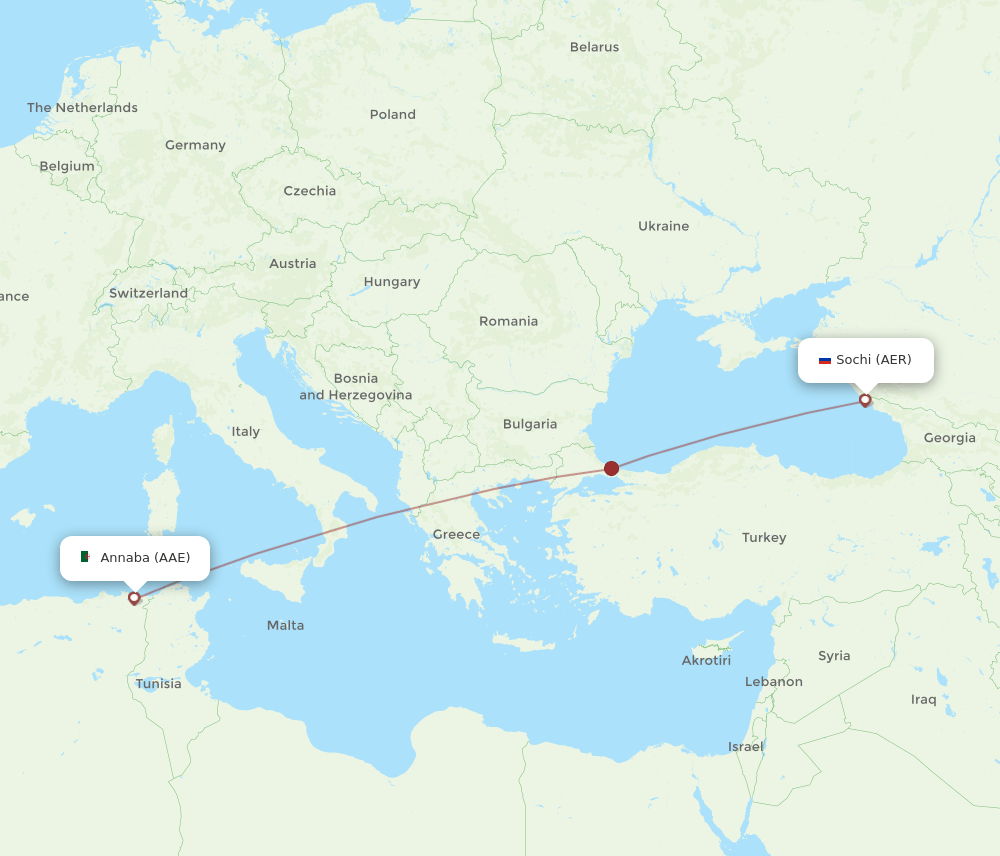 Adler/Sochi - Annaba route map and flight paths
