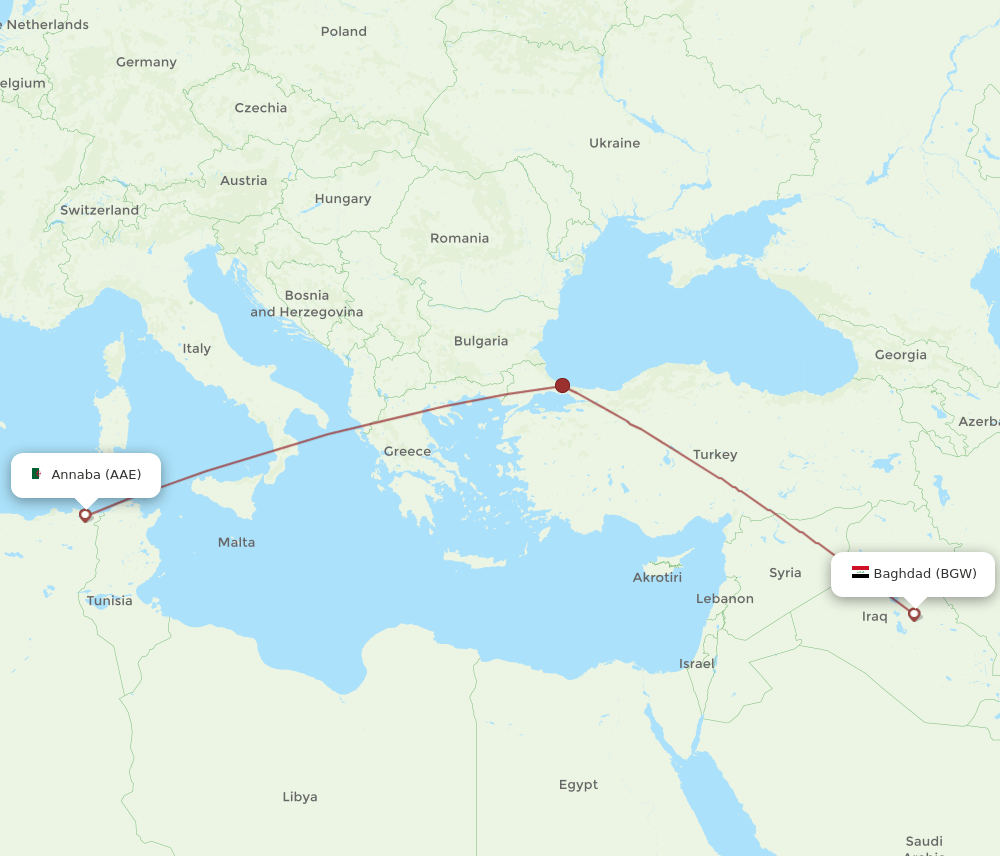 AAE to BGW flights and routes map