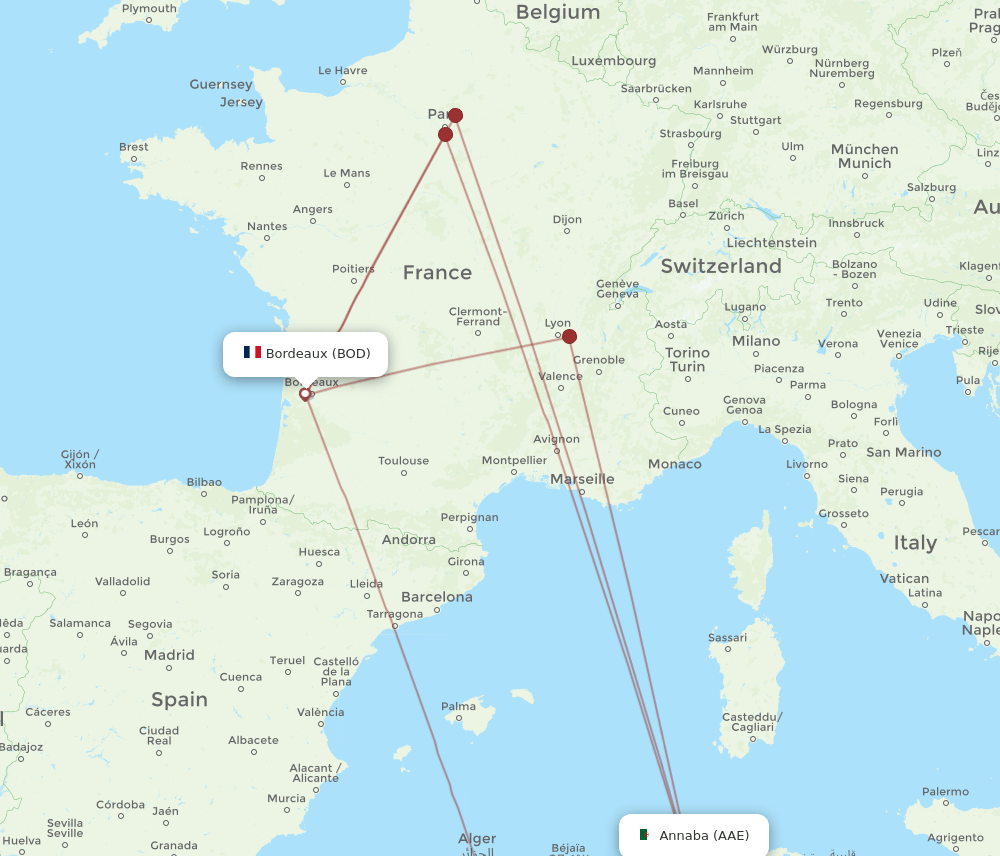AAE-BOD flight routes