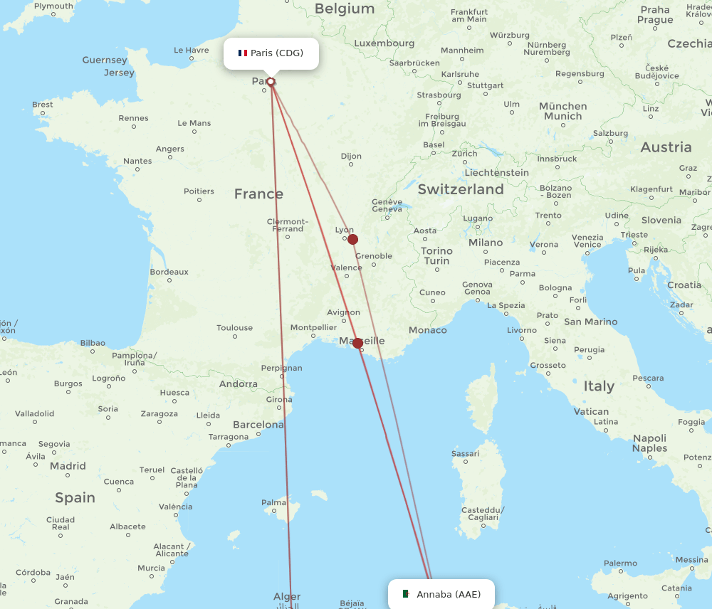 AAE-CDG flight routes