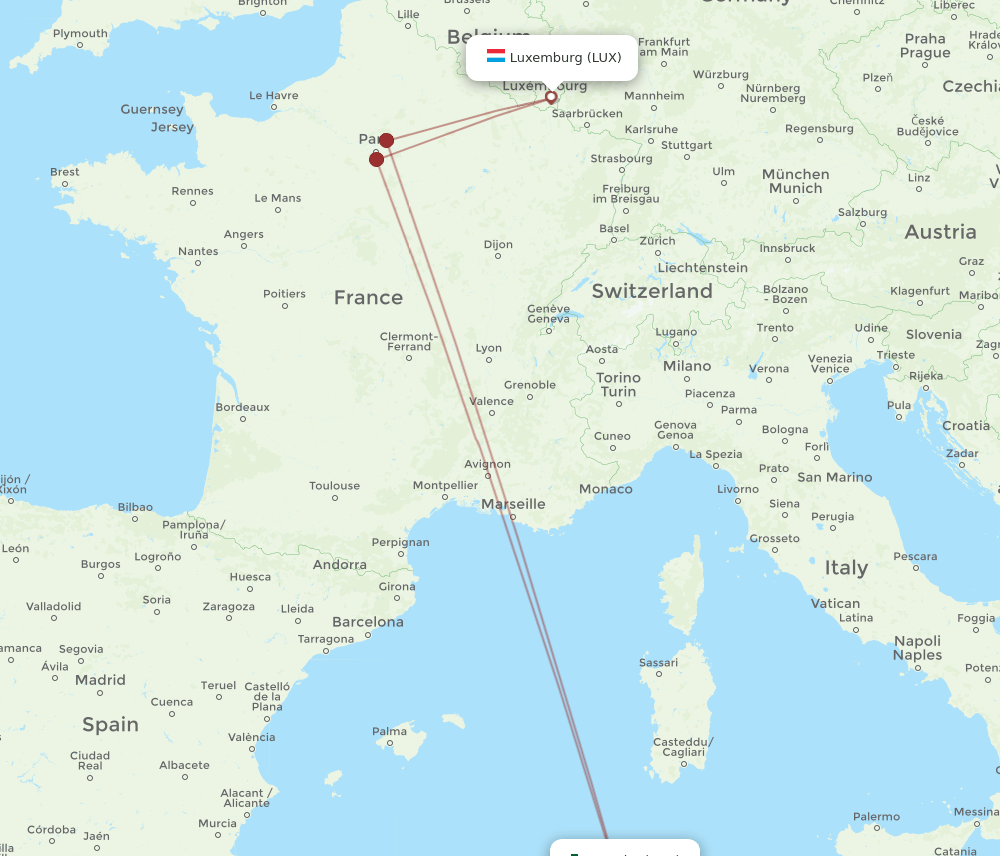 AAE to LUX flights and routes map