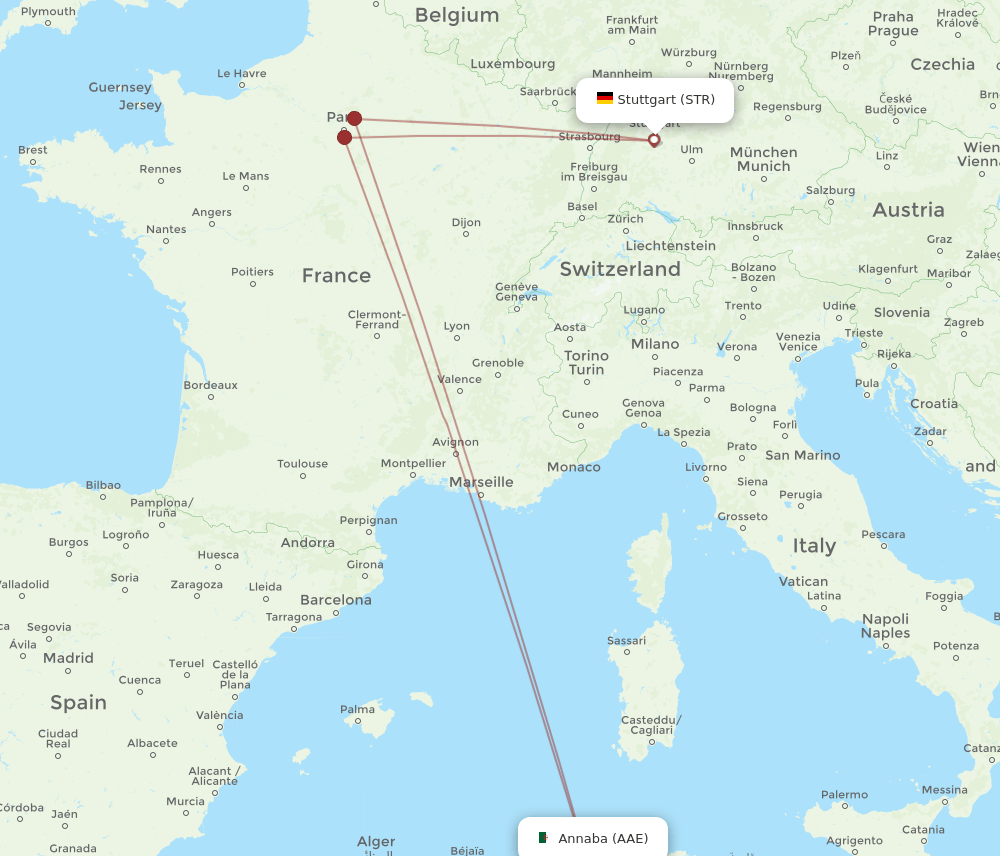 AAE to STR flights and routes map