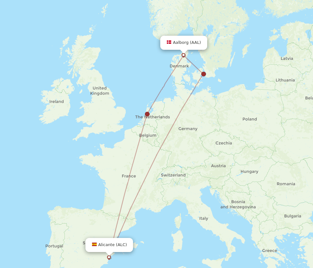 AAL to ALC flights and routes map