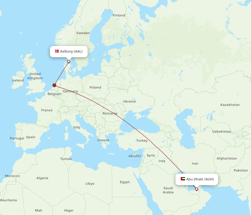 AAL to AUH flights and routes map