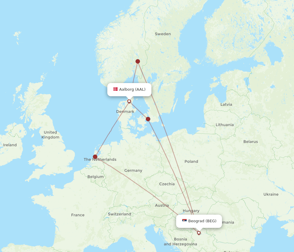 AAL-BEG flight routes