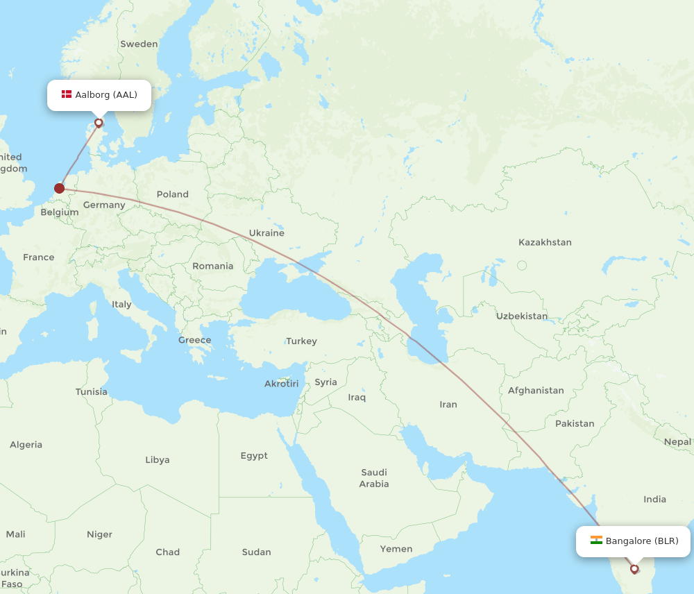 AAL to BLR flights and routes map