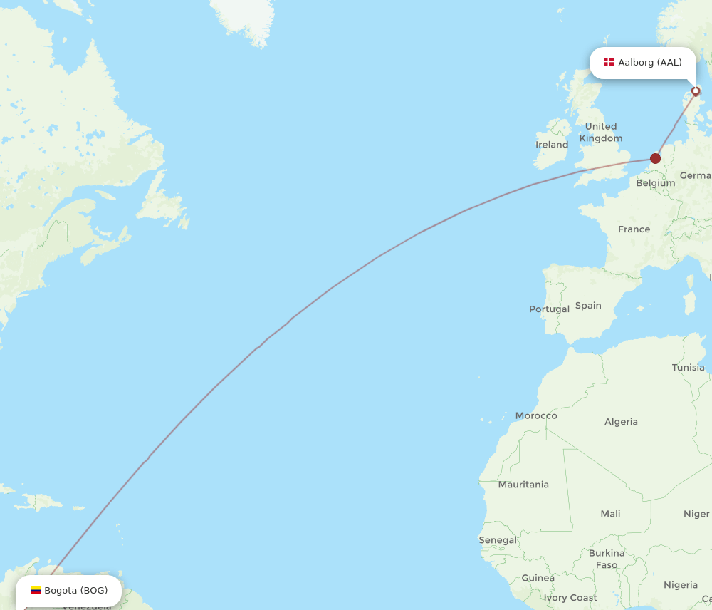 AAL-BOG flight routes