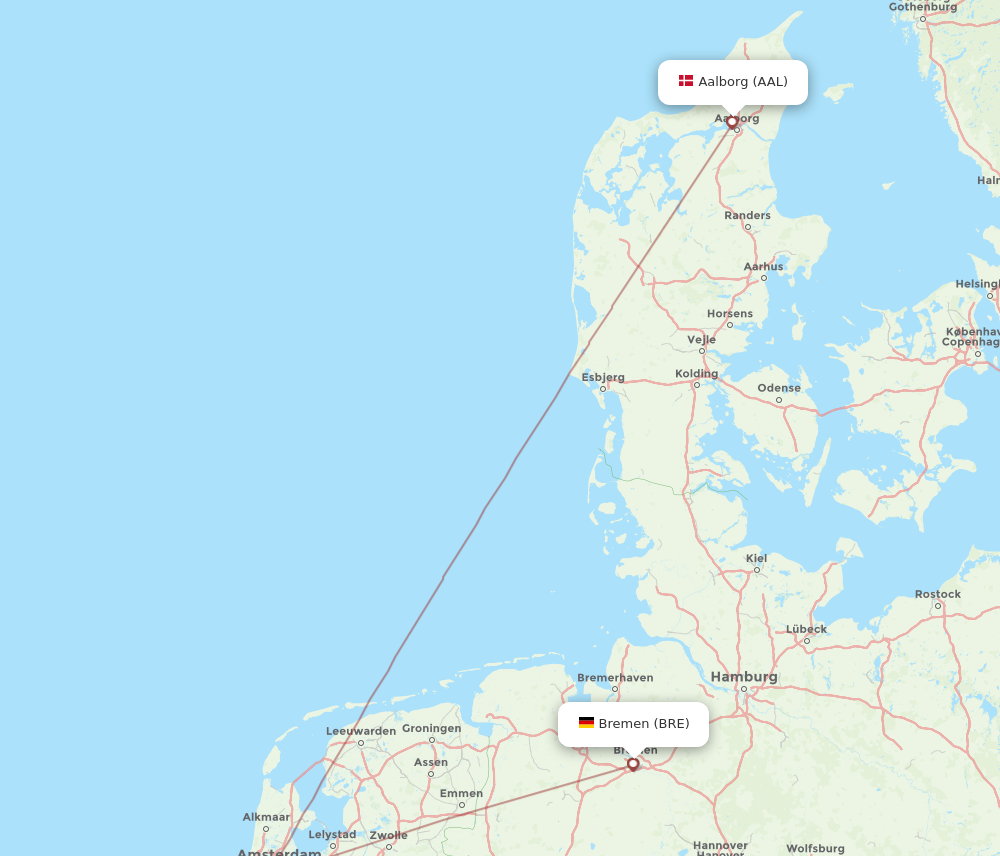 AAL to BRE flights and routes map