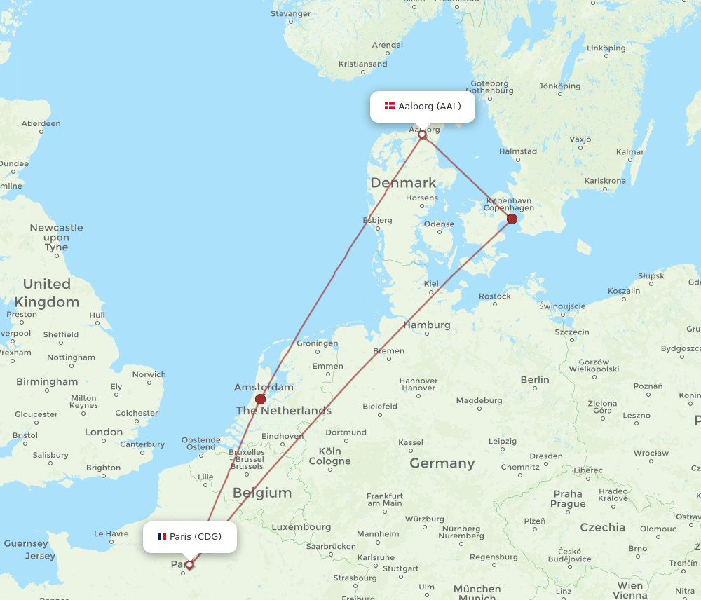 AAL to CDG flights and routes map