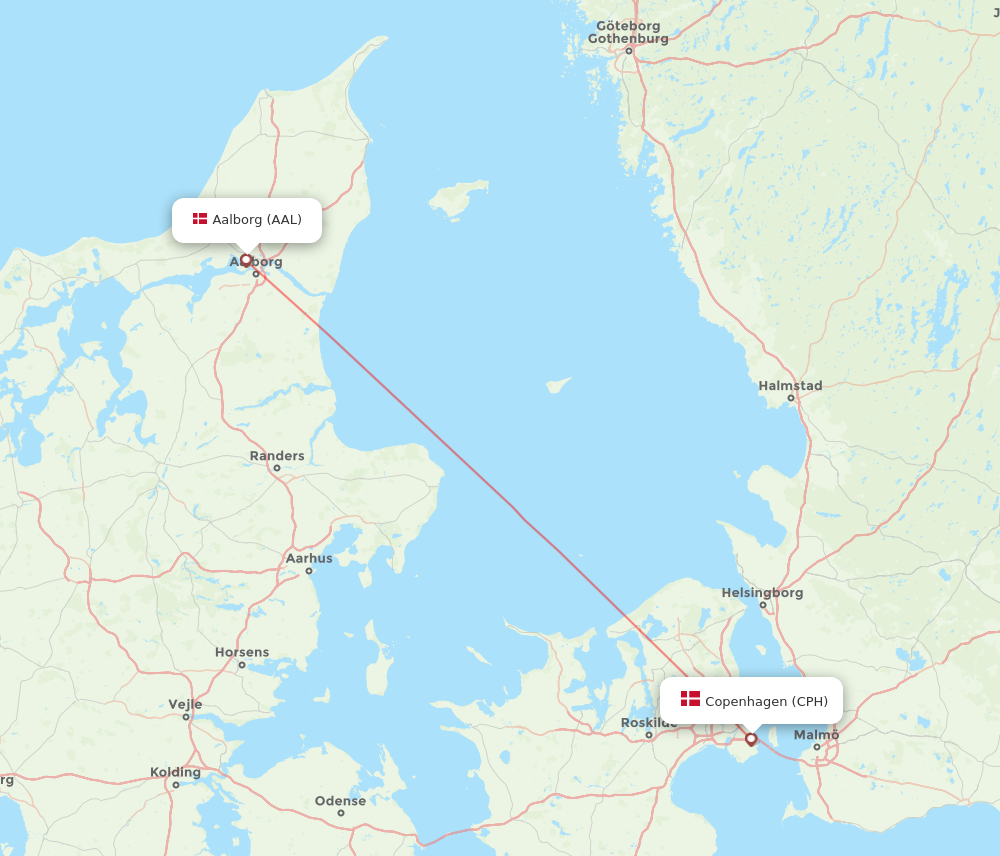 AAL to CPH flights and routes map