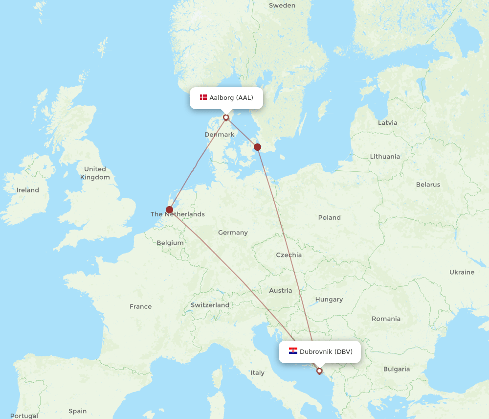 AAL to DBV flights and routes map