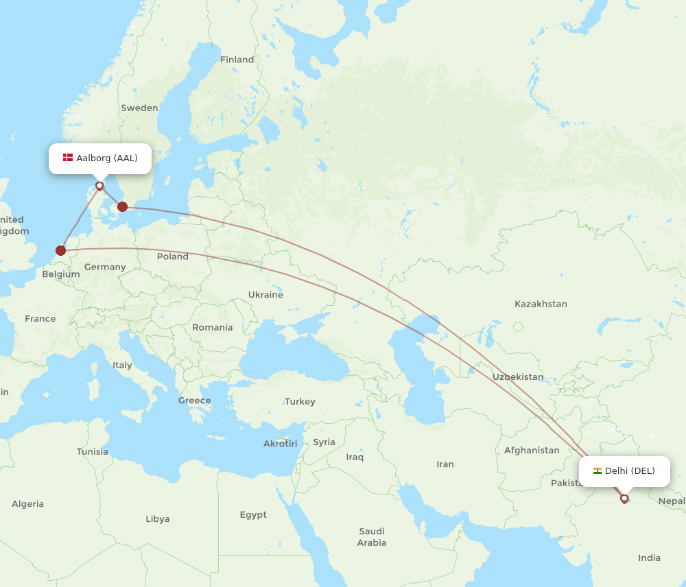 AAL-DEL flight routes