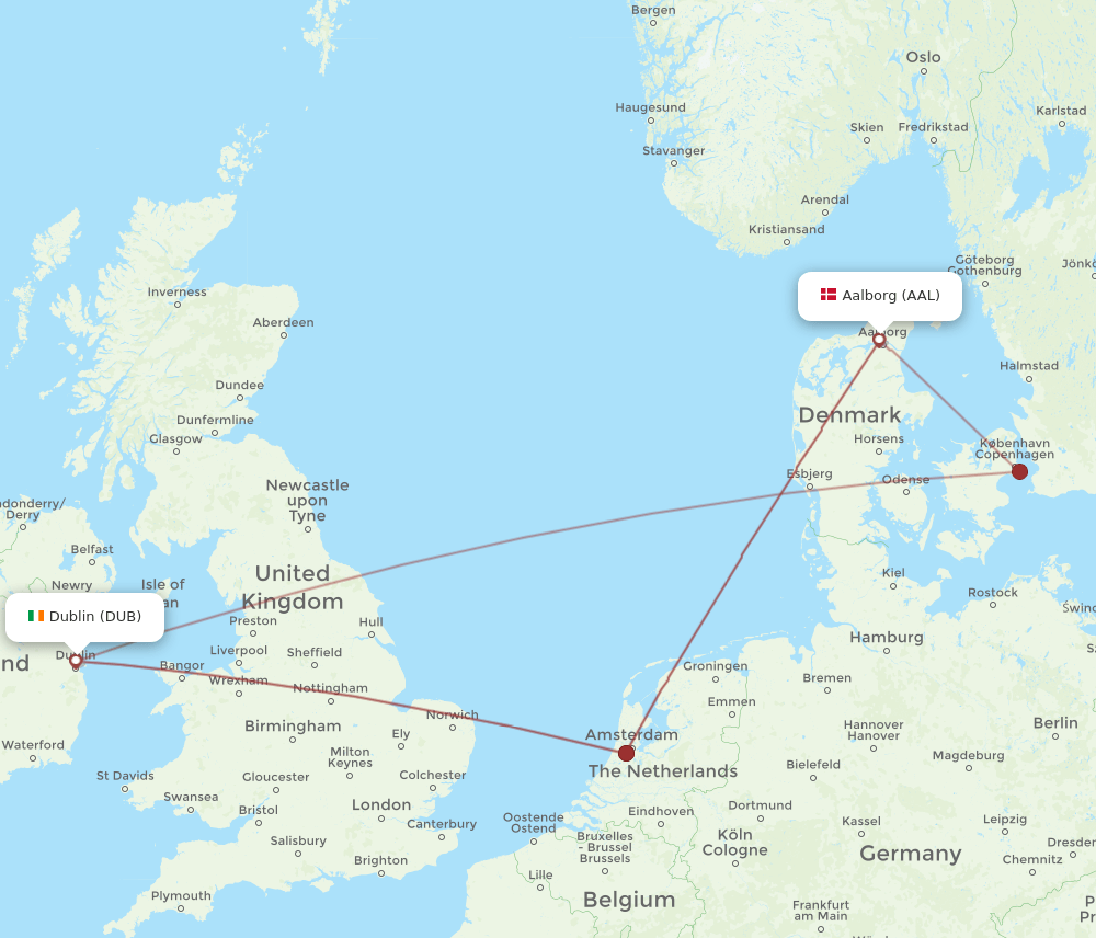 AAL to DUB flights and routes map