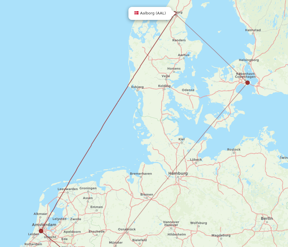 AAL to DUS flights and routes map