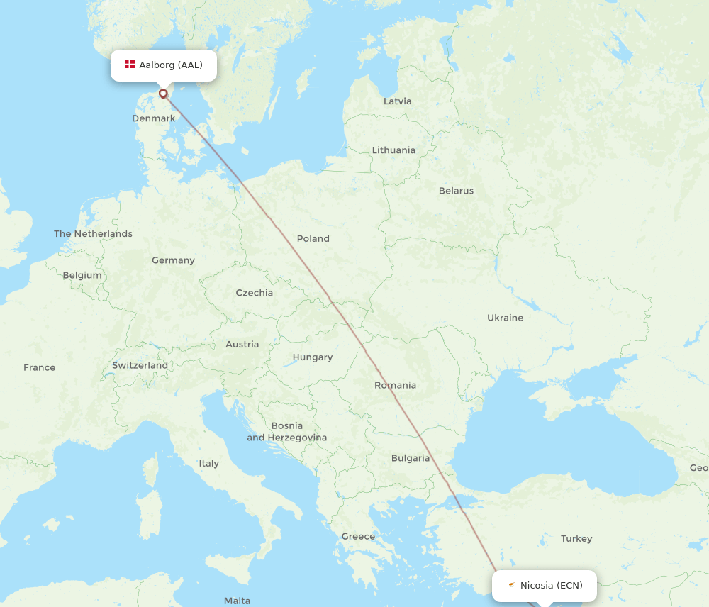 Ercan - Aalborg route map and flight paths