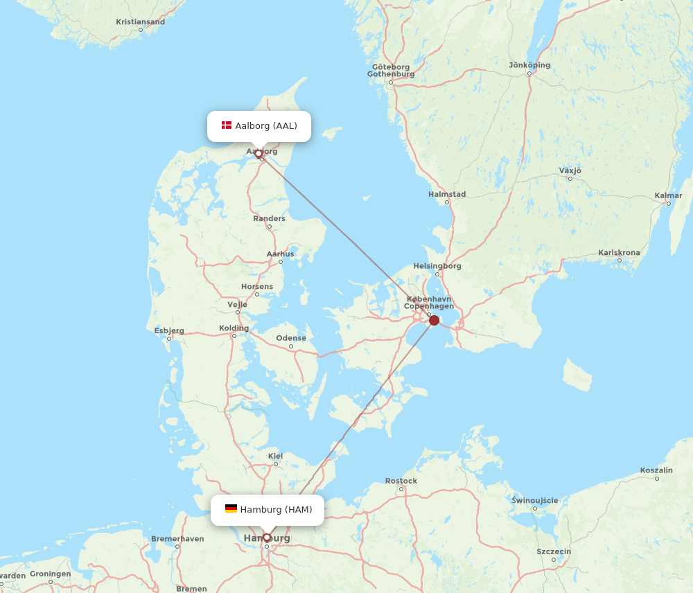 AAL to HAM flights and routes map