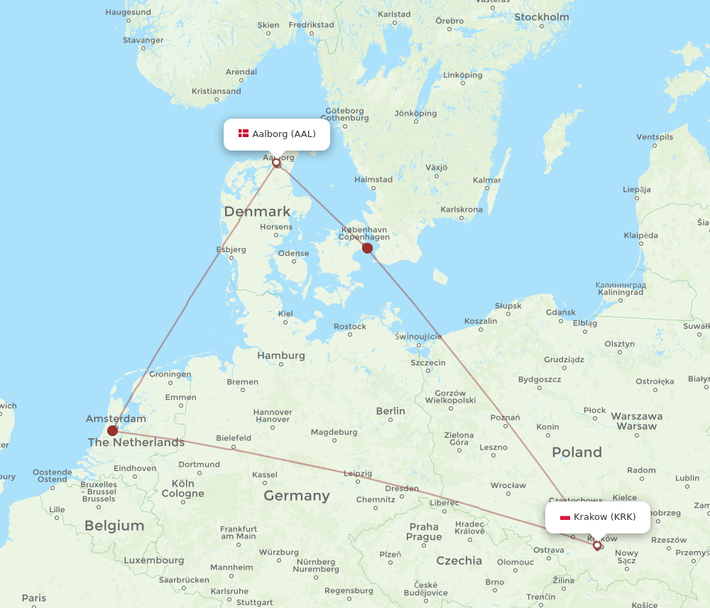 AAL-KRK flight routes