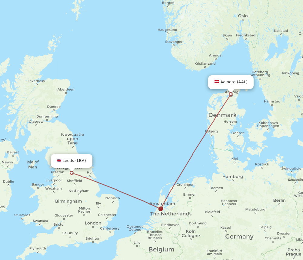 AAL to LBA flights and routes map