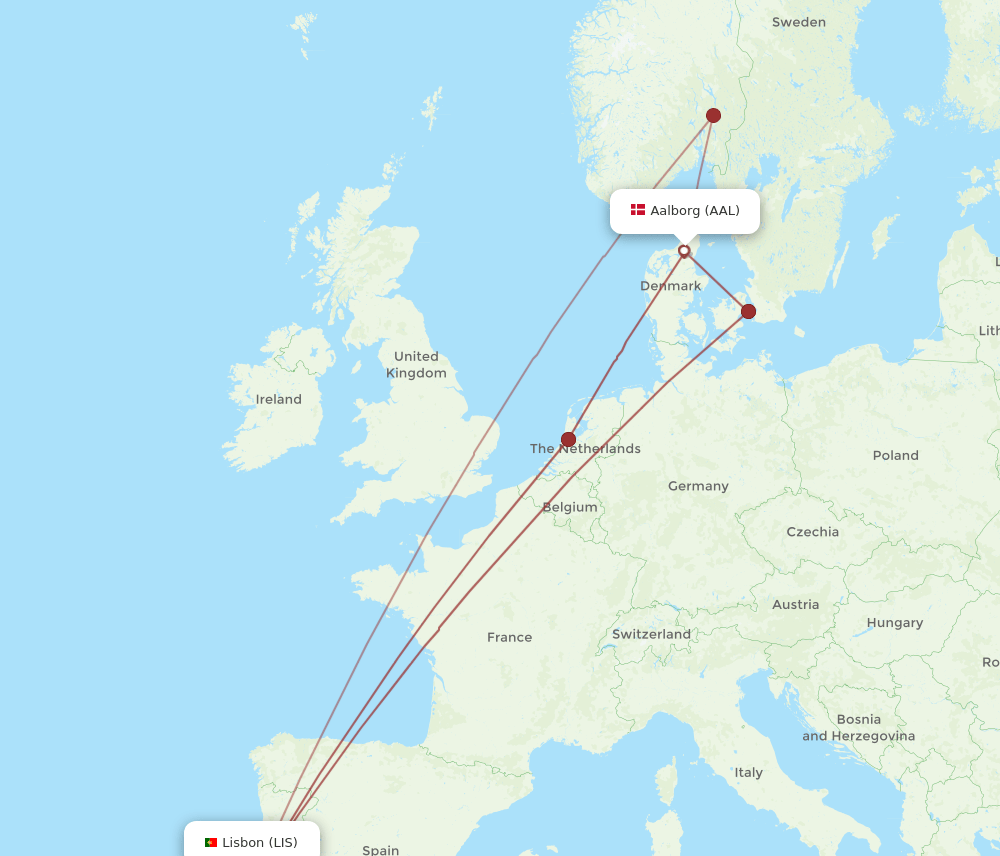 AAL-LIS flight routes