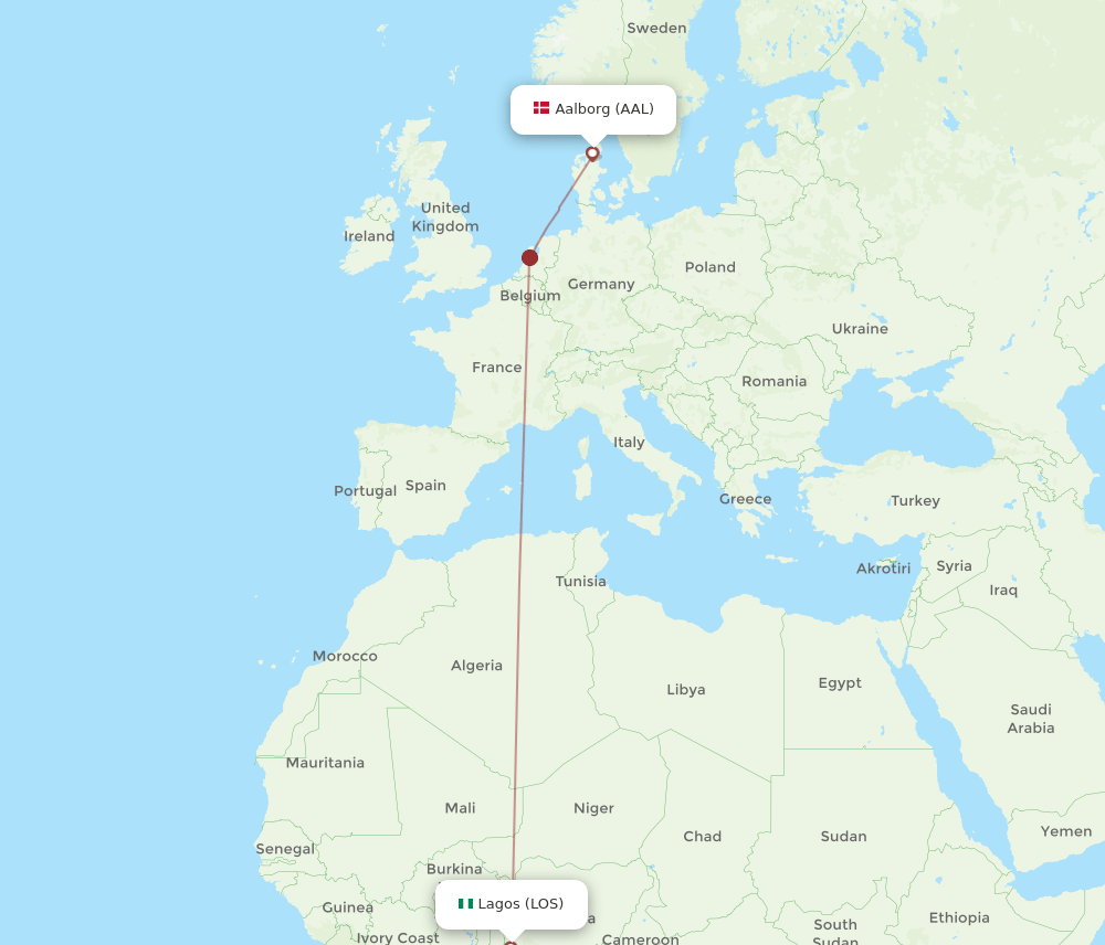 AAL to LOS flights and routes map