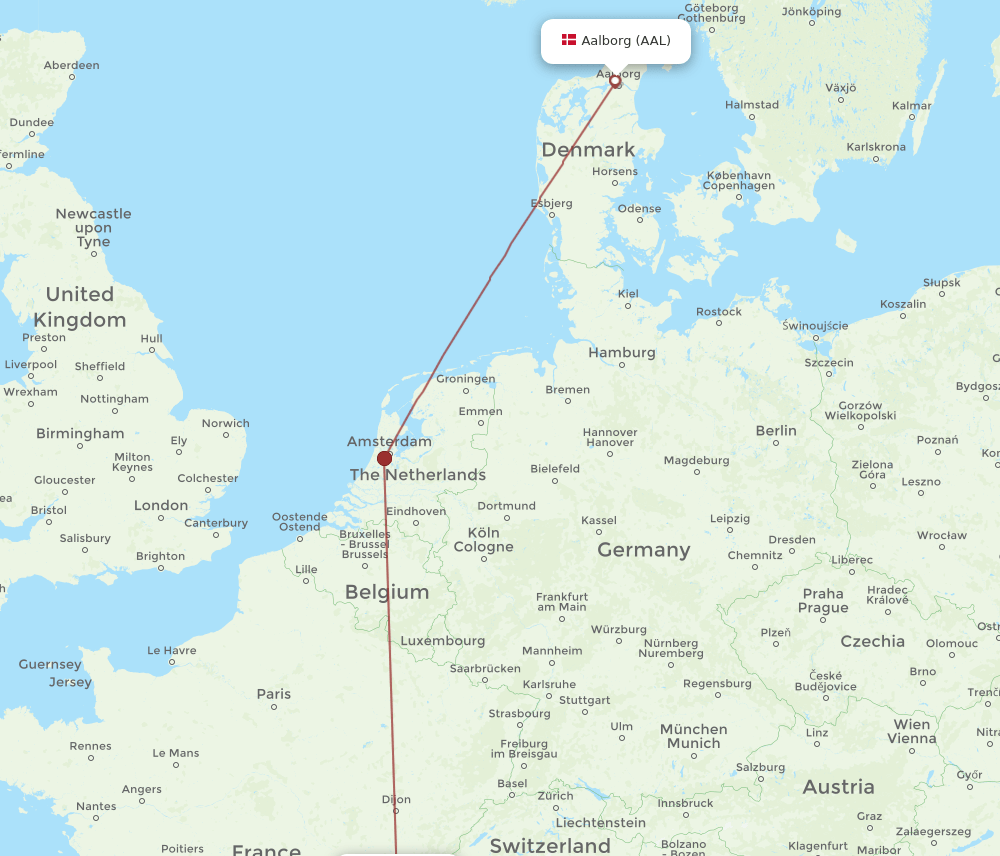 AAL to LYS flights and routes map