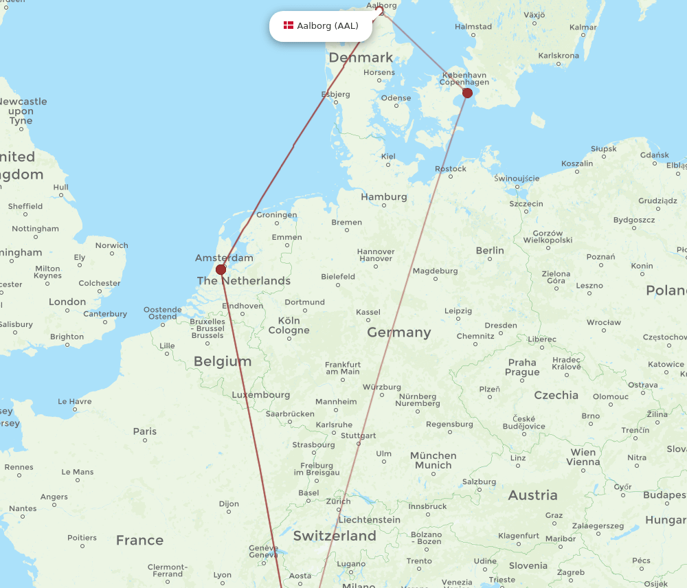 AAL to NCE flights and routes map