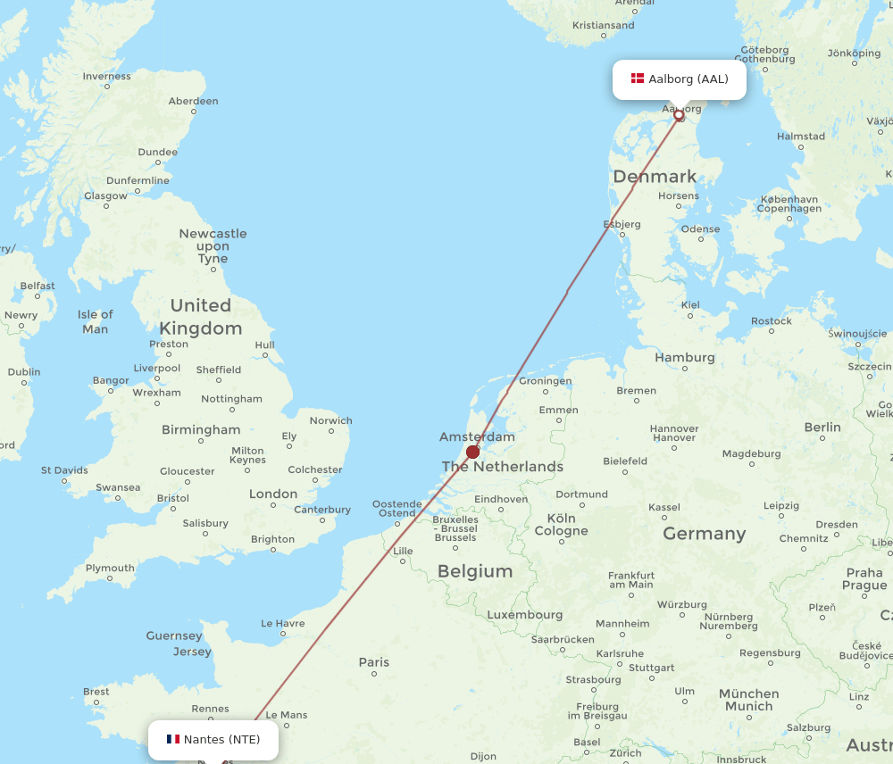 AAL to NTE flights and routes map