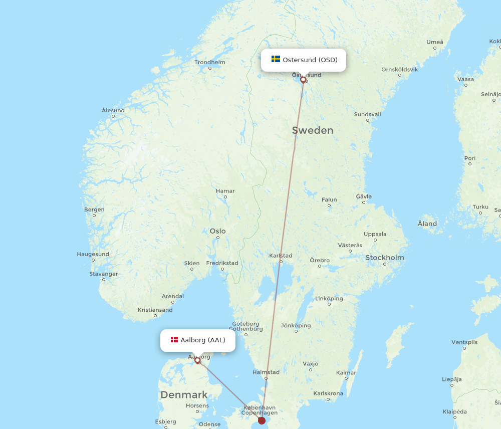 Aalborg - Ostersund route map and flight paths