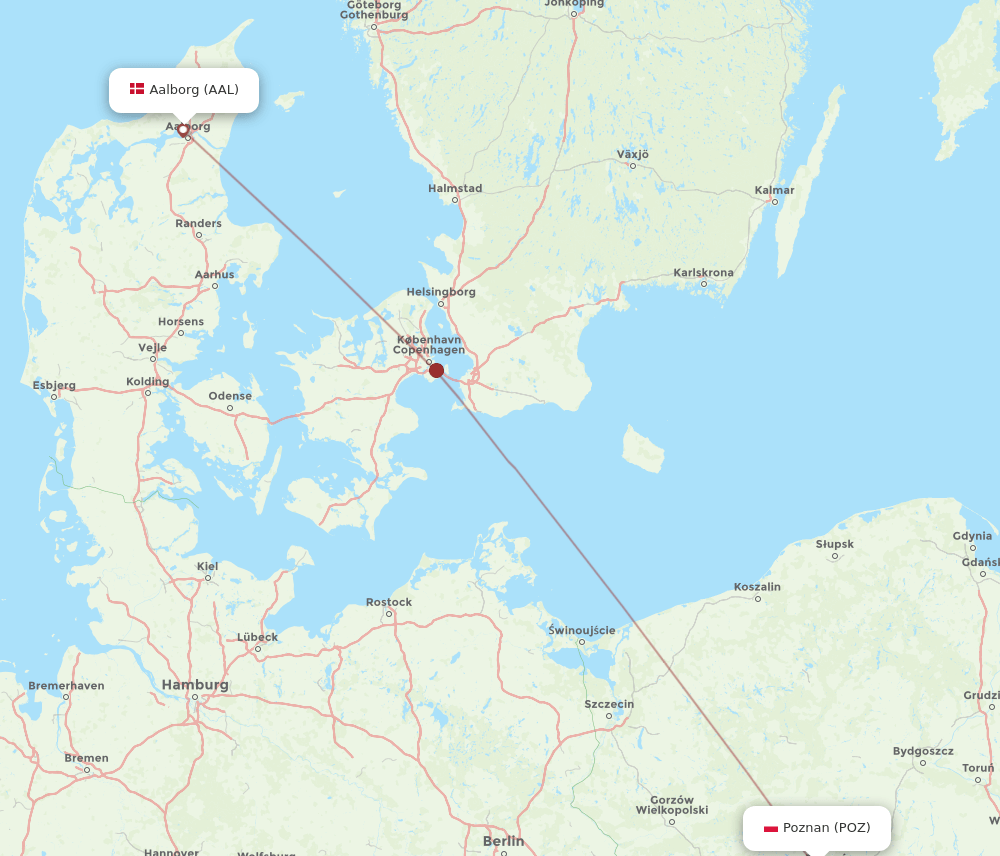 AAL to POZ flights and routes map