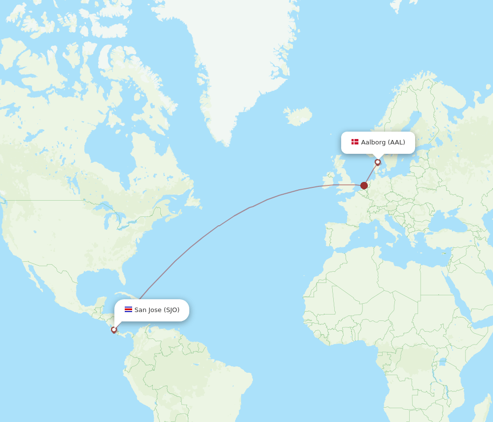 AAL to SJO flights and routes map