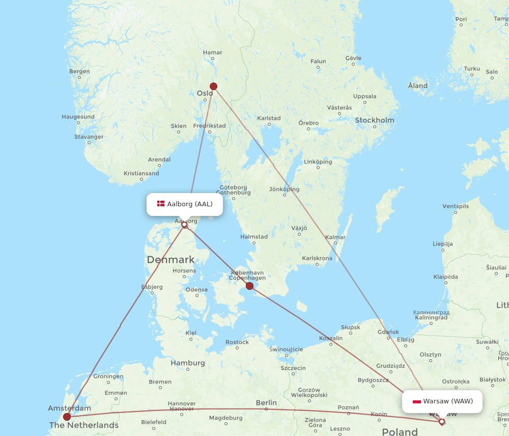 AAL-WAW flight routes