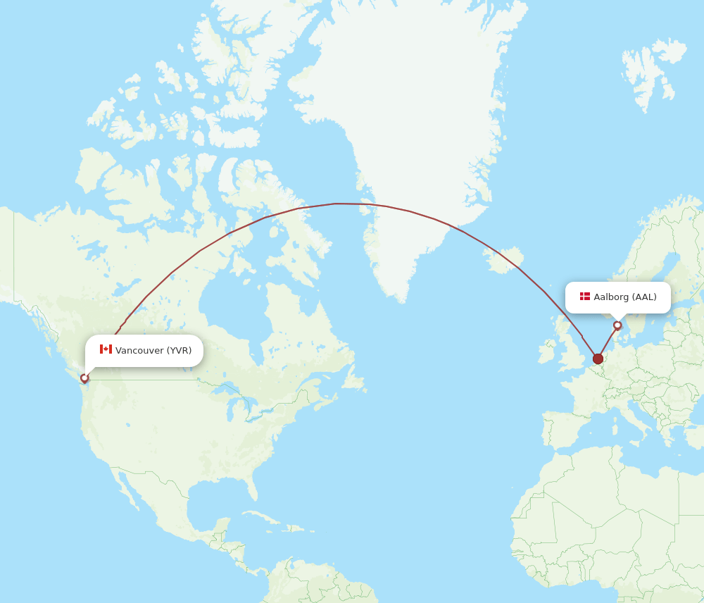 YVR to AAL flights and routes map