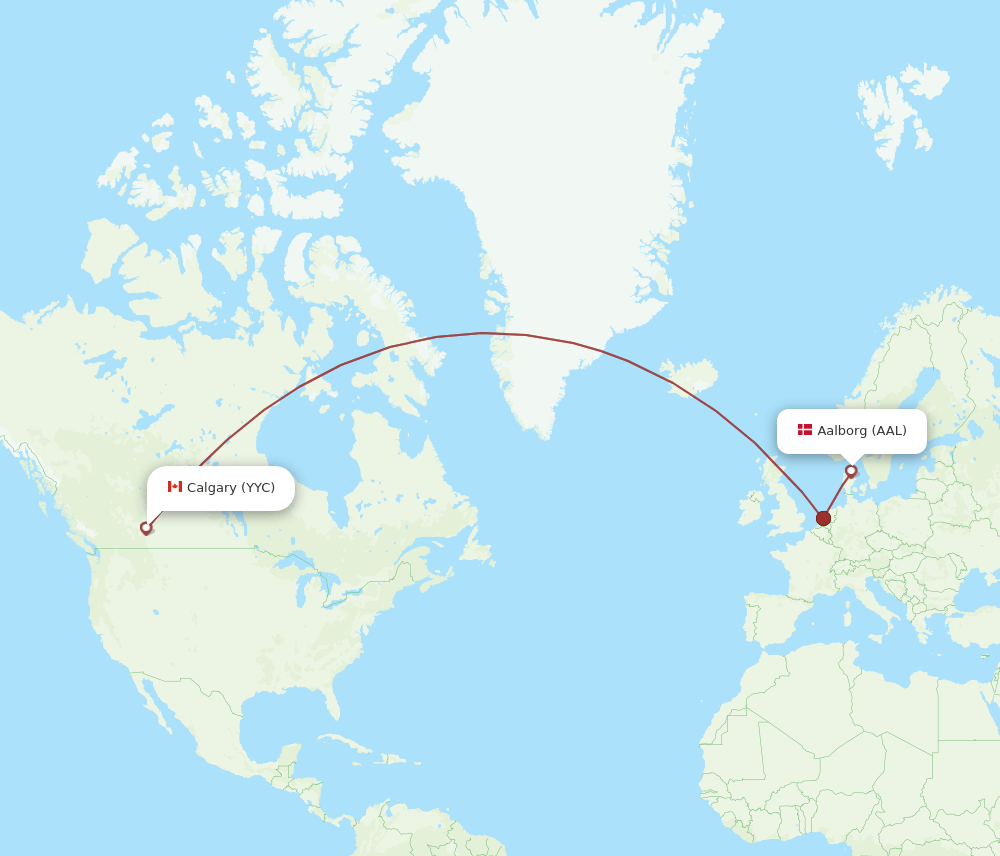 Calgary - Aalborg route map and flight paths