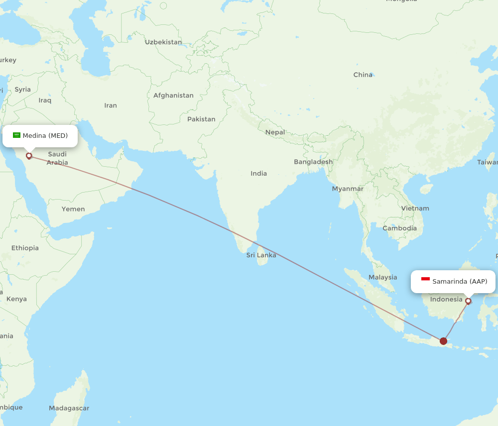 Samarinda - Madinah route map and flight paths