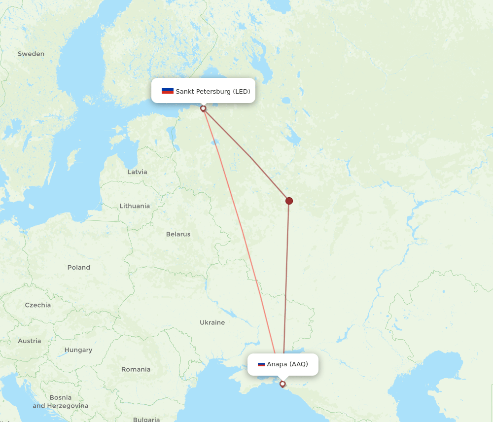 Anapa - Saint Petersburg route map and flight paths