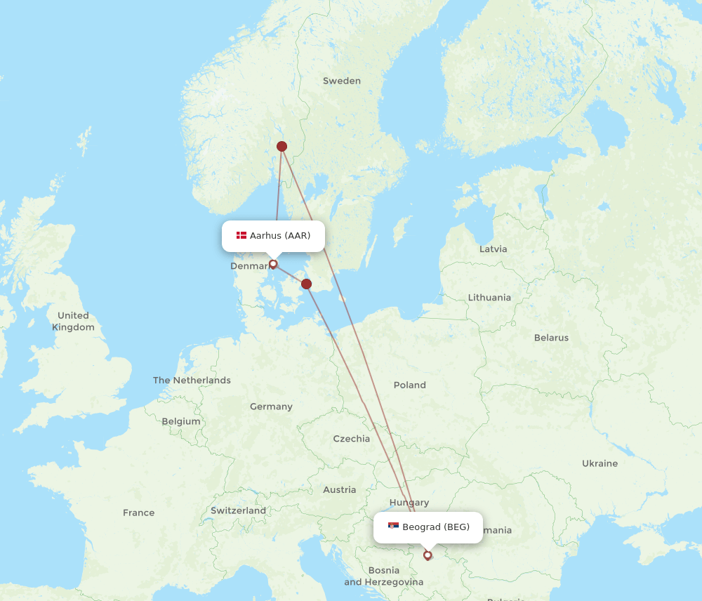 AAR-BEG flight routes