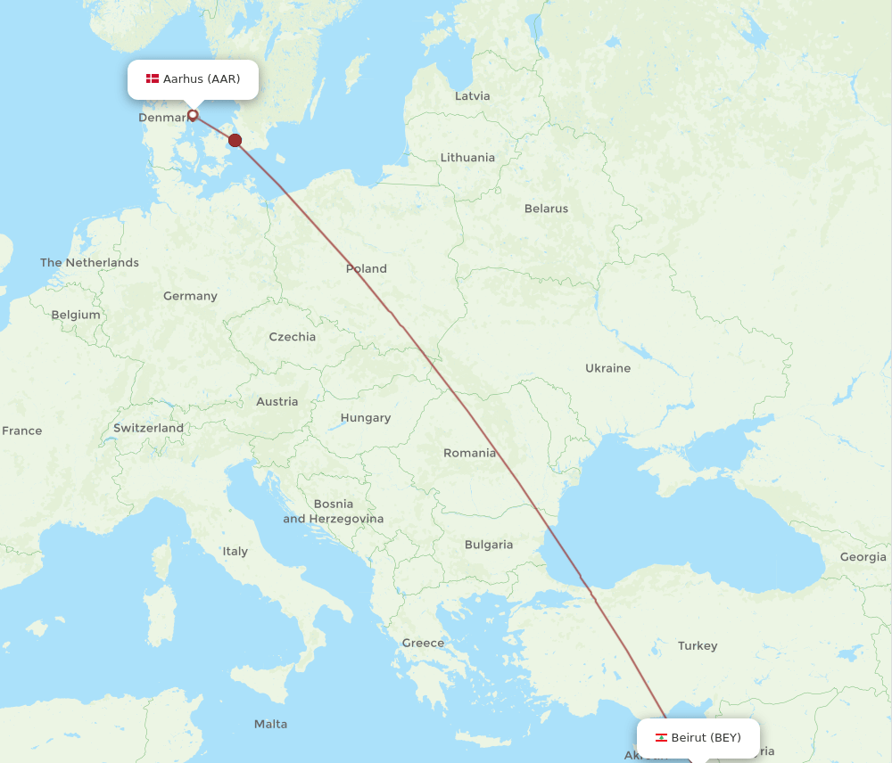 AAR to BEY flights and routes map
