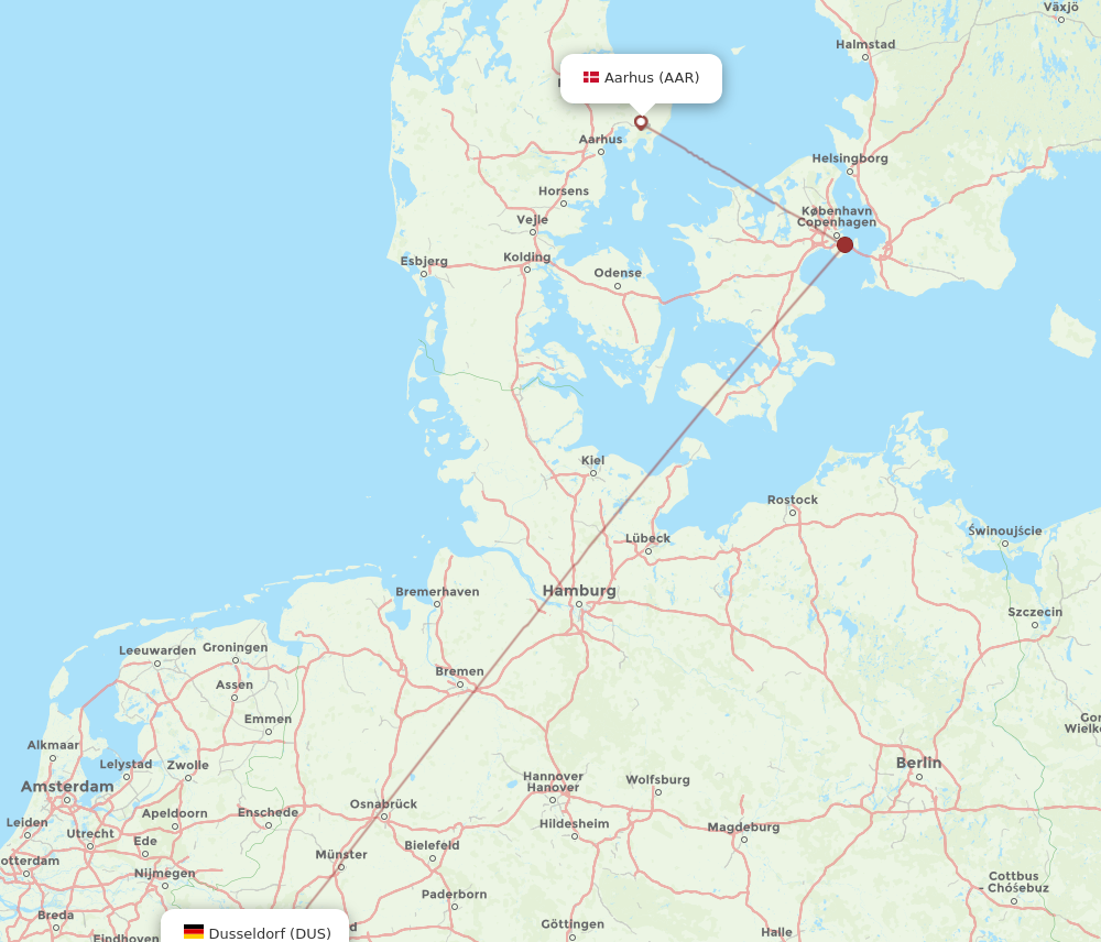 AAR to DUS flights and routes map