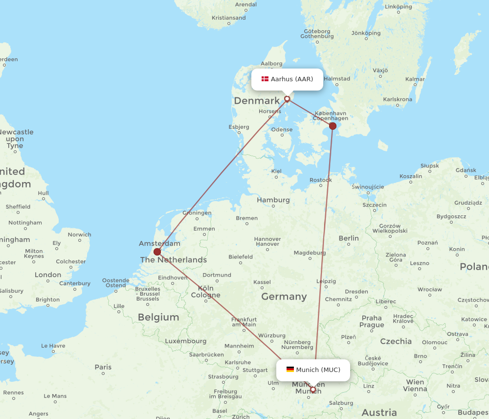 AAR to MUC flights and routes map