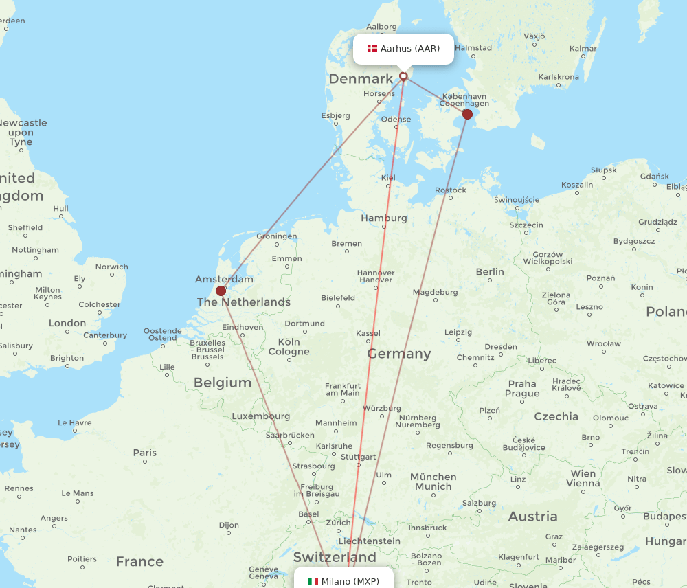 AAR to MXP flights and routes map