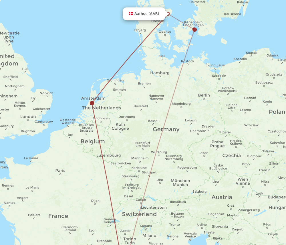 AAR to NCE flights and routes map