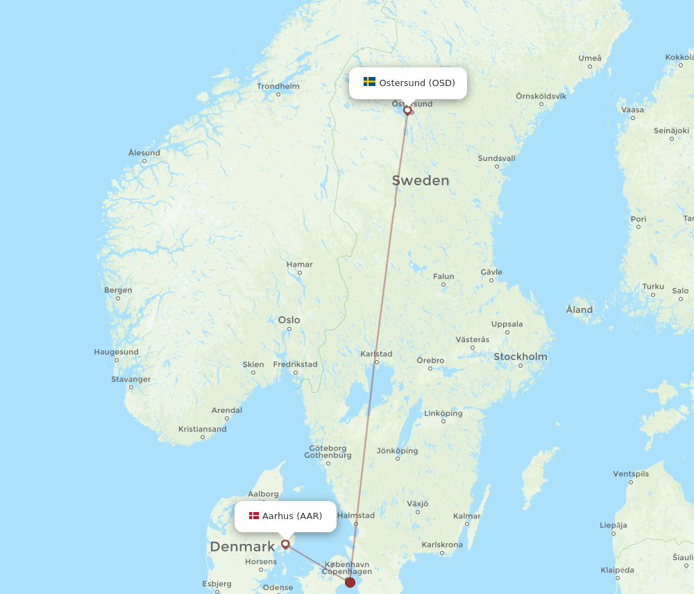 Aarhus - Ostersund route map and flight paths