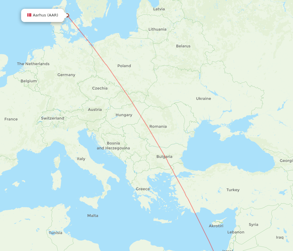 Sharm el Sheikh - Aarhus route map and flight paths