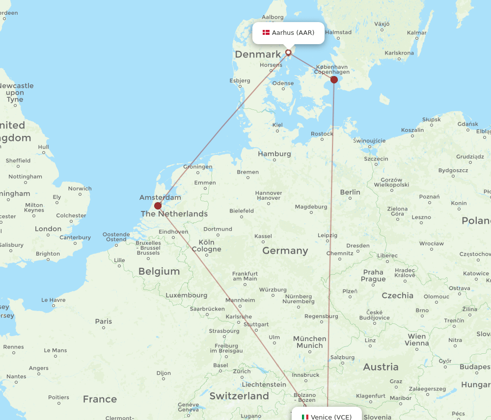 AAR-VCE flight routes