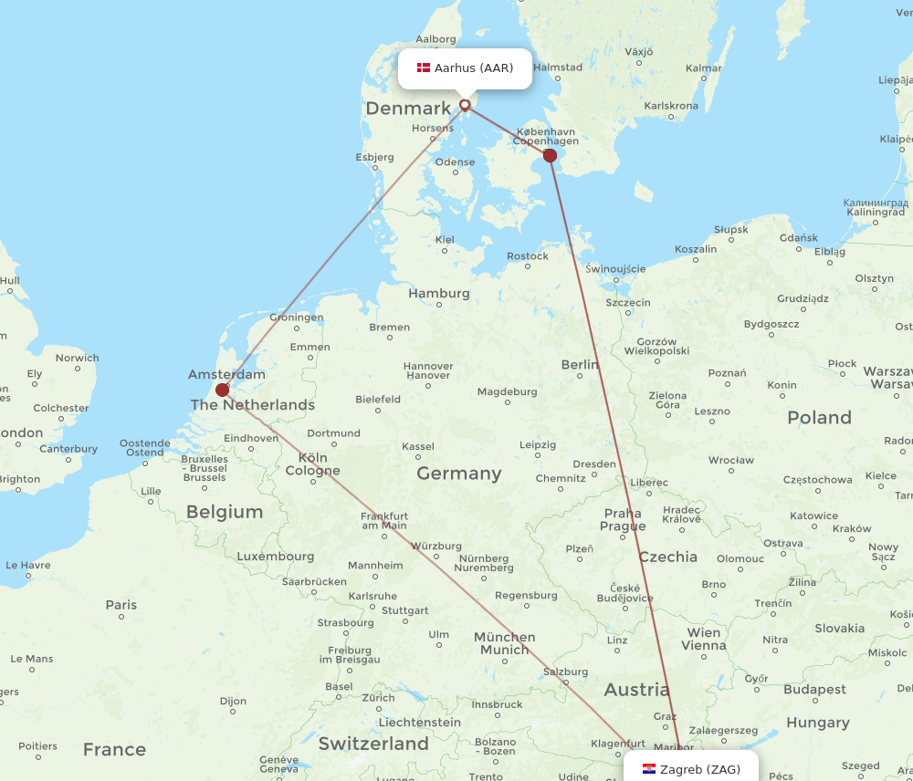 AAR to ZAG flights and routes map