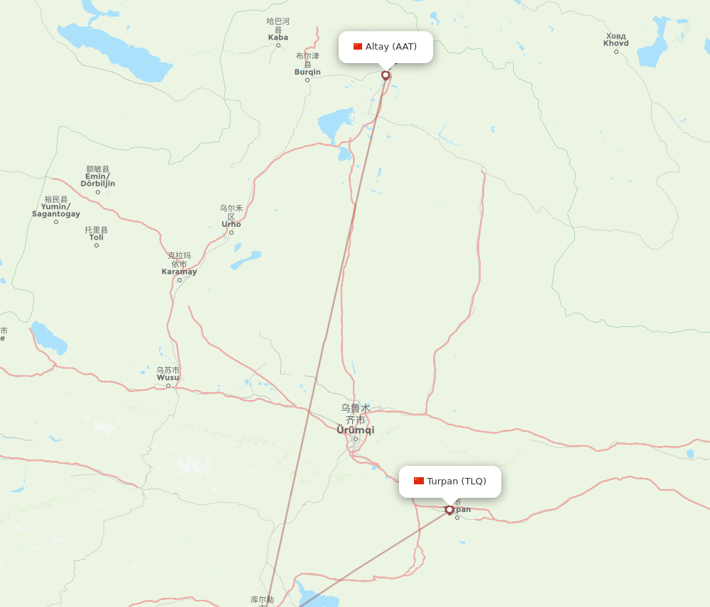 TLQ to AAT flights and routes map