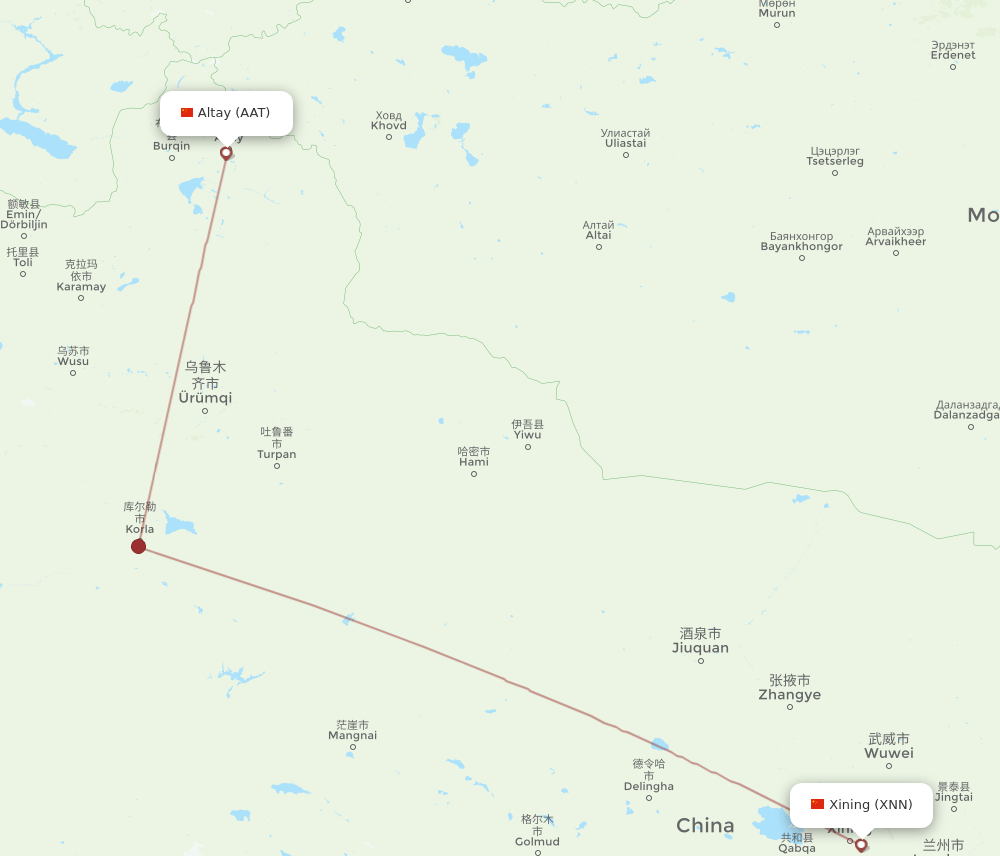 AAT to XNN flights and routes map